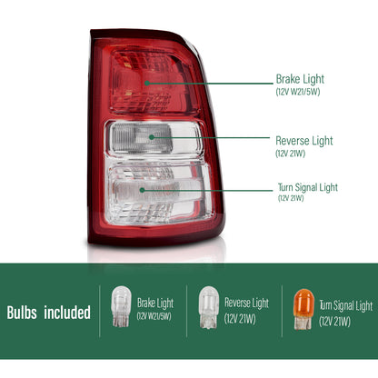 Solid Spare Fit For 2019-2023 Ram 1500 Red & Clear Tail Lights Brake Lamps Assembly LH RH
