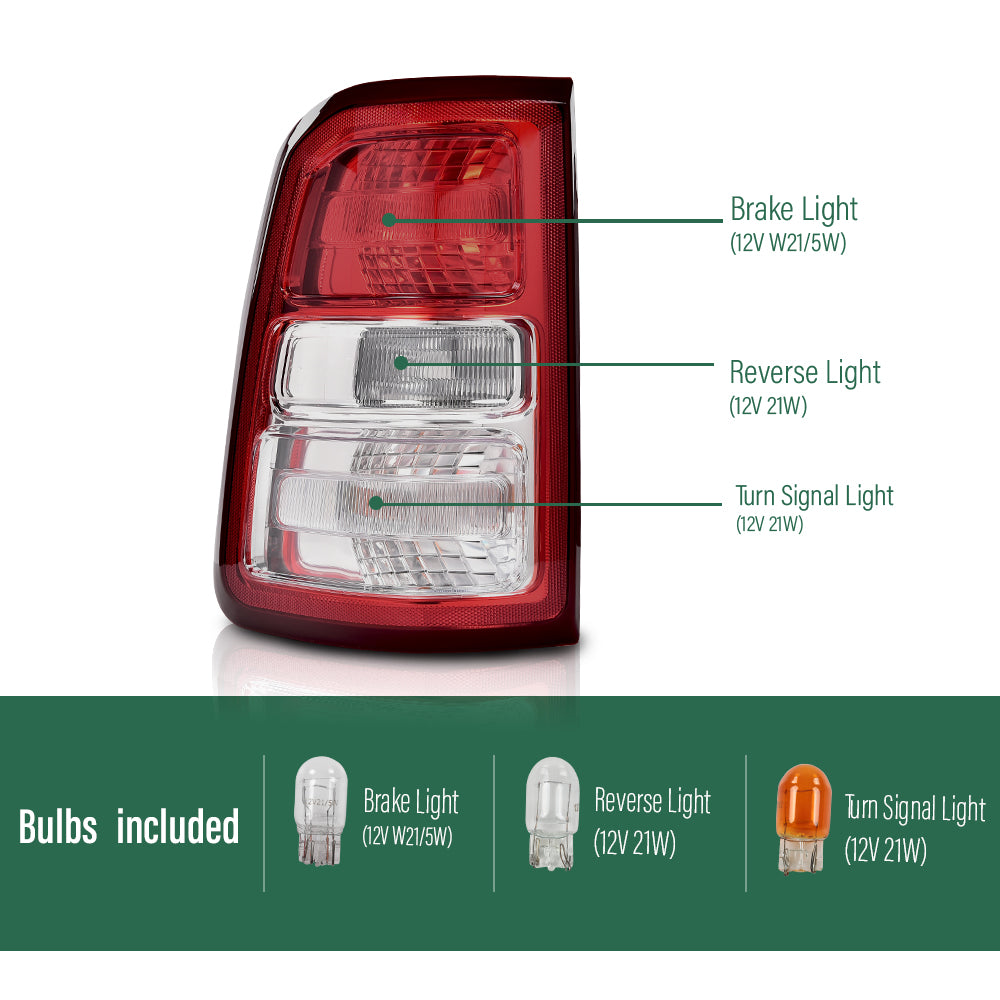Solid Spare Fit For 2019-2023 Ram 1500 Red & Clear Tail Light Brake Lamp Assembly Left Side