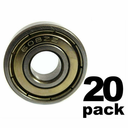 608-ZZ Ball Bearing 8x22x7 Dual Shielded Metal Chrome Skateboard 608Z (20 QTY)