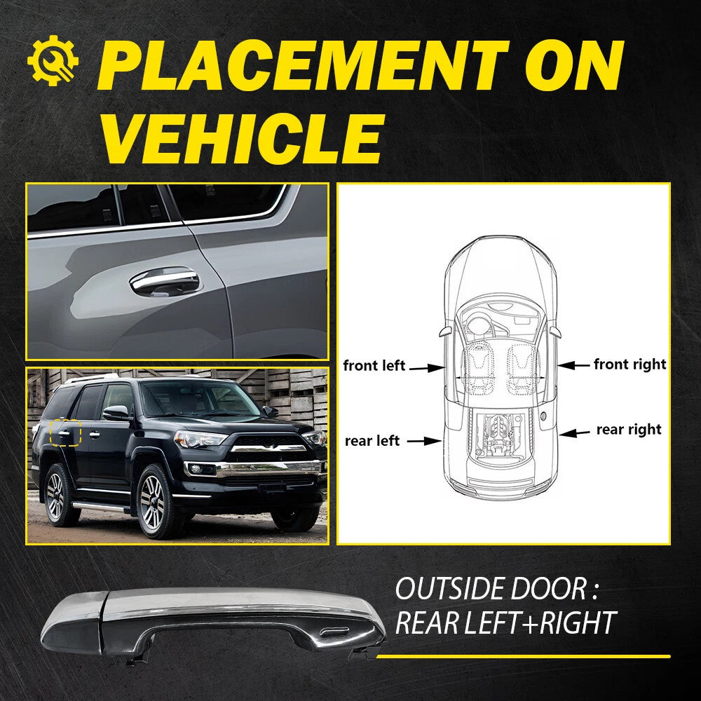 Rear Left and Right Outside Door Handle Black+Chrome For 2010-2021 Lexus GX460