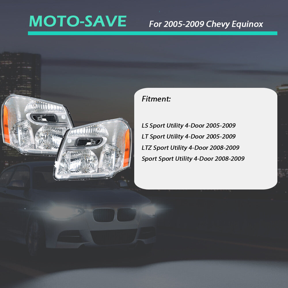 Solid Spare Fit For Chevy Equinox 2005-2009 Headlights Headlamps Replacement Clear Lens