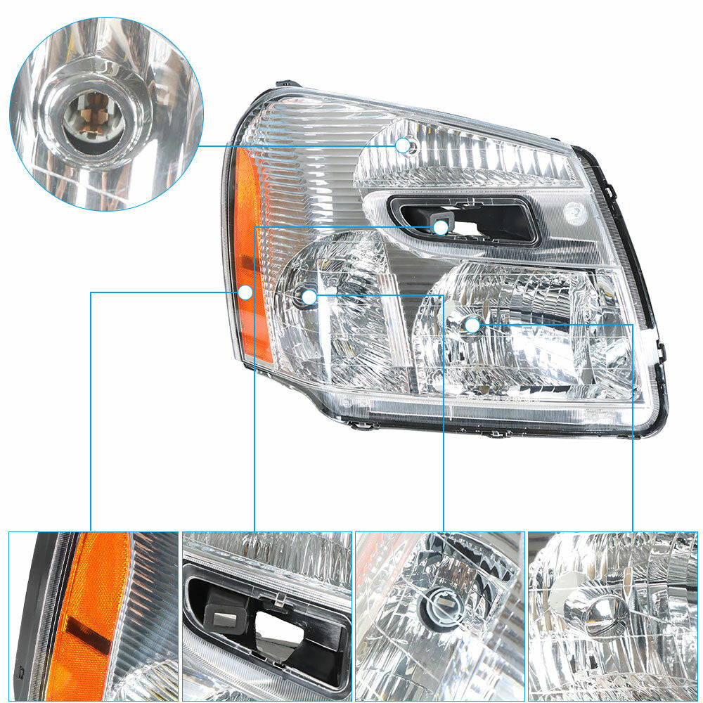Solid Spare Fit For Chevy Equinox 2005-2009 Headlights Headlamps Replacement Clear Lens