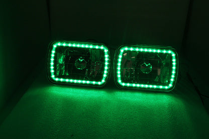 For 86-95 JEEP WRANGLER YJ 7X6 RGB MULTI COLOR LED SMD Halo Headlights PAIR