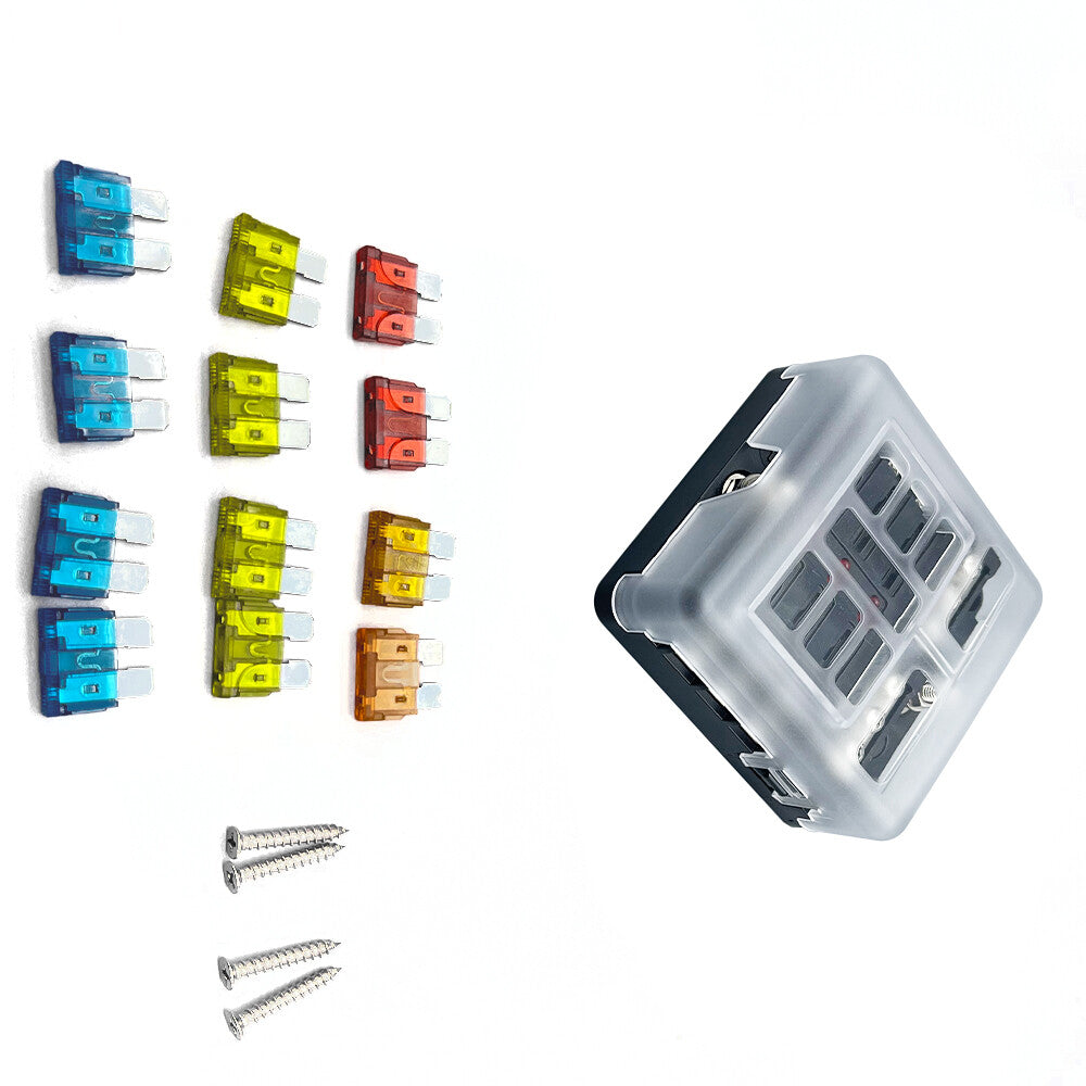 6Way Car Boot Power Distribution 12/24V Blade Fuse Holder Box Block Panel Board