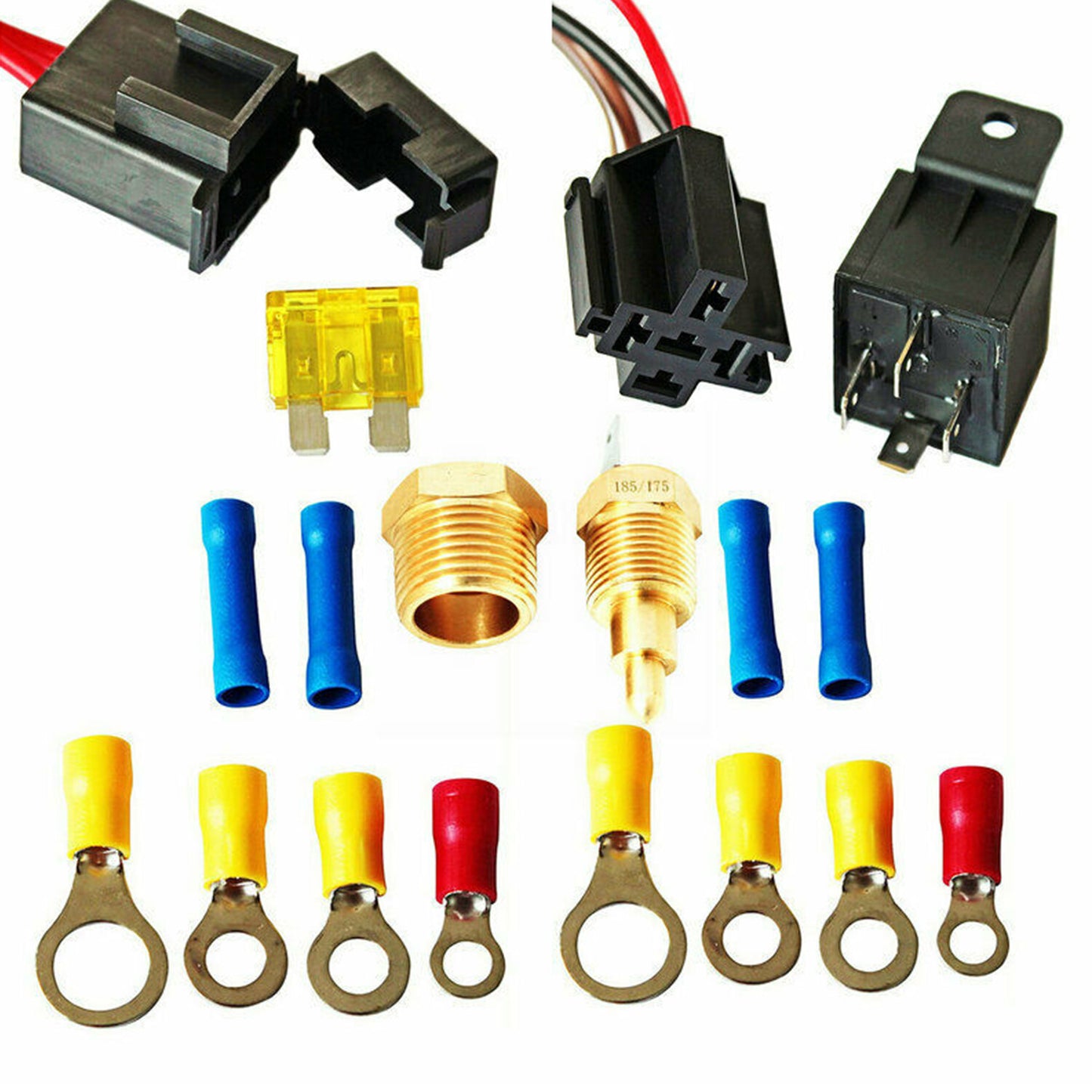 Dual Electric Cooling Fan Wiring Relay Kit 185 On 175 Off Thermostat 12V 40 Amp