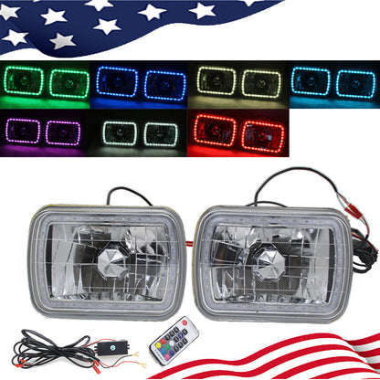 For 86-95 JEEP WRANGLER YJ 7X6 RGB MULTI COLOR LED SMD Halo Headlights PAIR