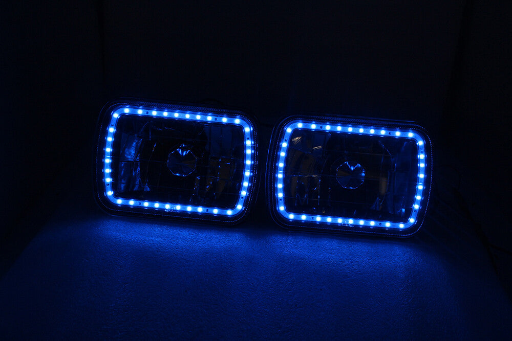 For 86-95 JEEP WRANGLER YJ 7X6 RGB MULTI COLOR LED SMD Halo Headlights PAIR
