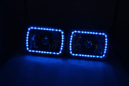 For 86-95 JEEP WRANGLER YJ 7X6 RGB MULTI COLOR LED SMD Halo Headlights PAIR