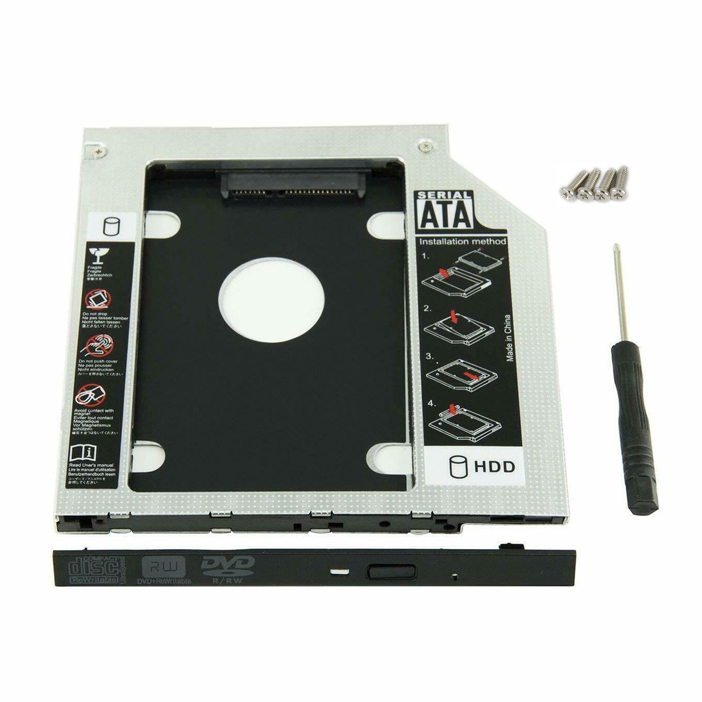 New For CD/DVD-ROM Optical Bay 9.5mm Universal SATA 2nd HDD SSD Hard Drive Caddy