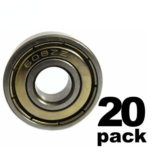 608-ZZ Ball Bearing 8x22x7 Dual Shielded Metal Chrome Skateboard 608Z 20 Pcs