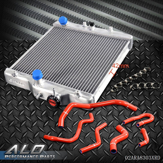 Solid Spare 42mm 2 Row Radiator Fit For 92-00 Honda Civic D15/16 EG/EK +Silicone Hose