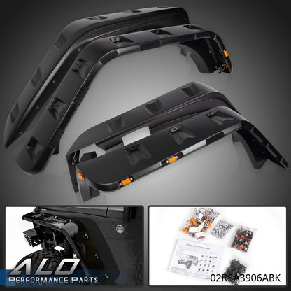 Solid Spare FIT FOR 07-18 JEEP WRANGLER JK POCKET RIVET STYLE FENDER FLARES W/ LED SIDE