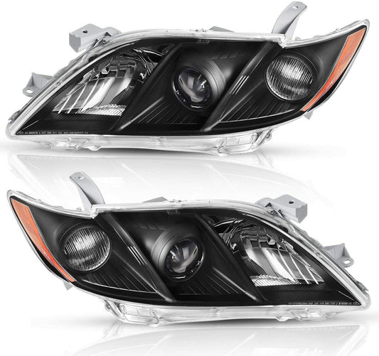 Solid Spare Fit For Toyota Camry 2007-2009 Black Clear Housing Projector Headlight Set L+R