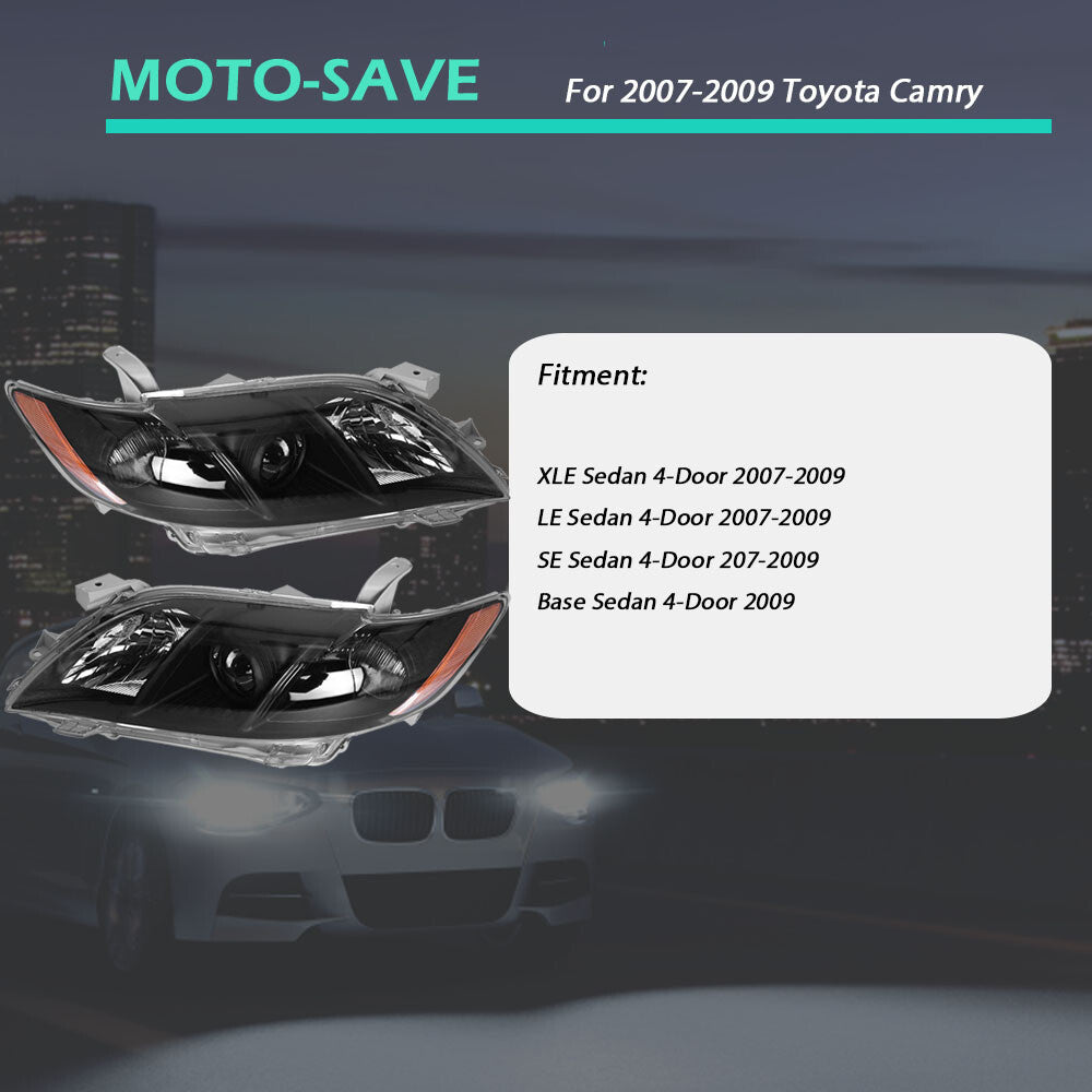 Solid Spare Fit For Toyota Camry 2007-2009 Black Clear Housing Projector Headlight Set L+R