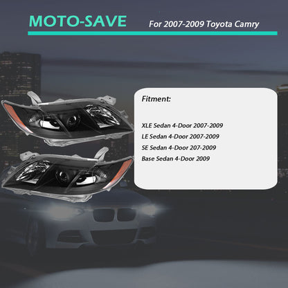 Solid Spare Fit For Toyota Camry 2007-2009 Black Clear Housing Projector Headlight Set L+R