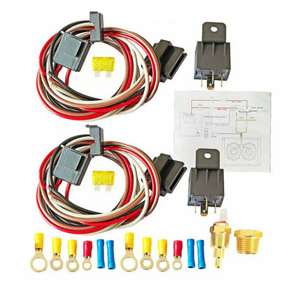 Dual Electric Cooling Fan Wiring Relay Kit 185 On 175 Off Thermostat 12V 40 Amp