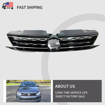 FiIT 2015-2018 VW MK6 JETTA MESH HEX HONEYCOMB UPPER GRILLE GRILL W/CHROME TRIM