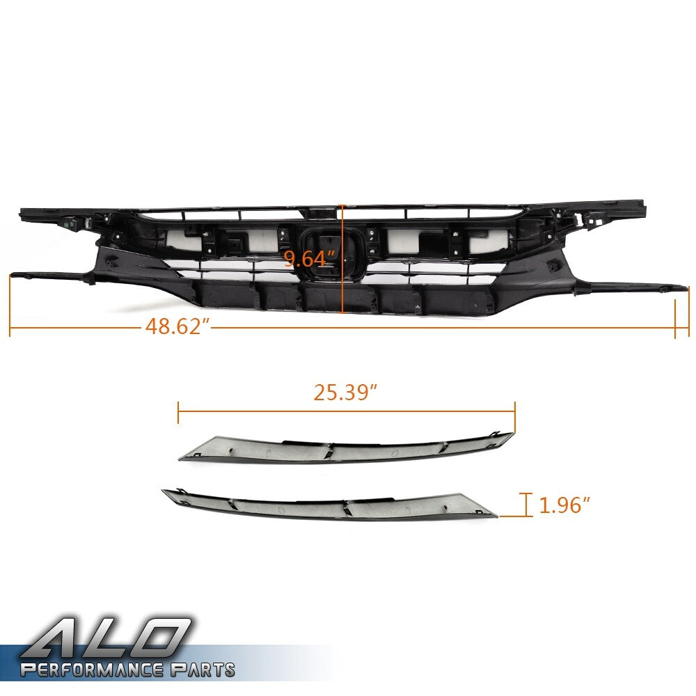 Solid Spare Fit For 2016-2018 Honda Civic Front Hood Grille Mesh Grille Factory Style New
