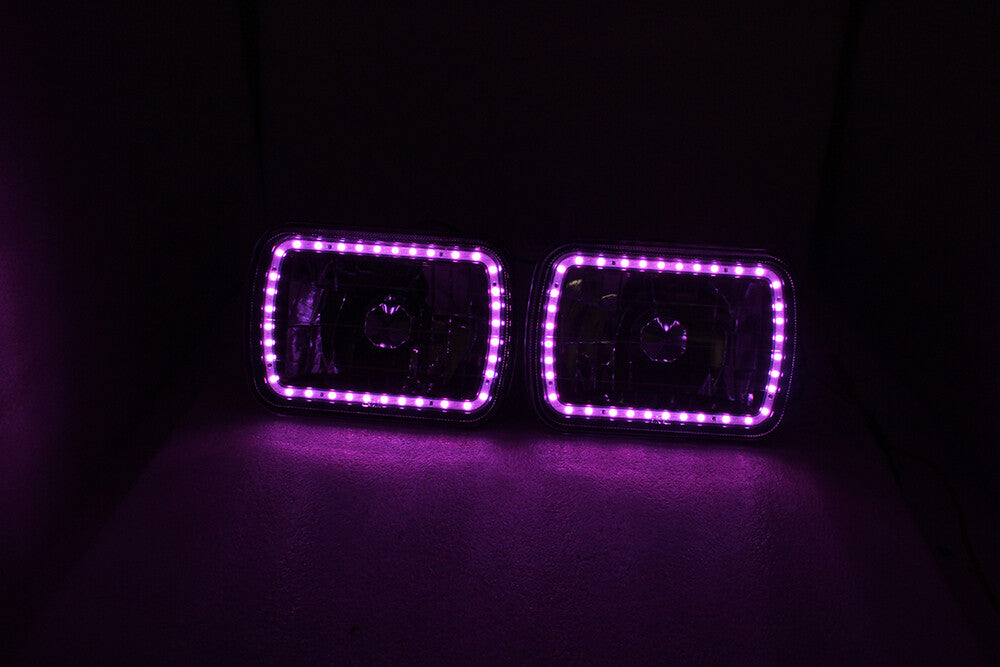 For 86-95 JEEP WRANGLER YJ 7X6 RGB MULTI COLOR LED SMD Halo Headlights PAIR