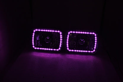 For 86-95 JEEP WRANGLER YJ 7X6 RGB MULTI COLOR LED SMD Halo Headlights PAIR