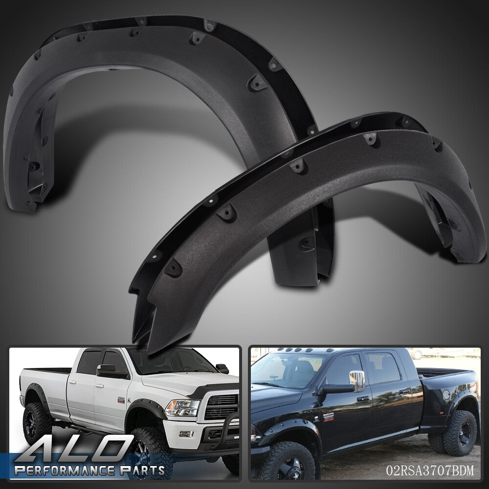 Solid Spare Fit For 10-17 Dodge Ram 2500/3500 Black Pocket Style Rivet Bolt On Fender Flares