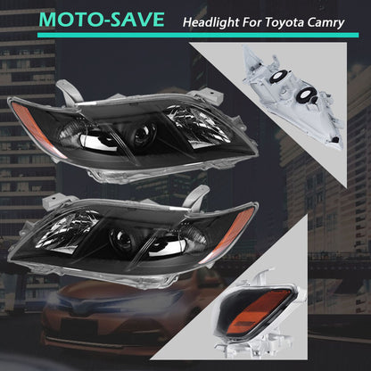 Solid Spare Fit For Toyota Camry 2007-2009 Black Clear Housing Projector Headlight Set L+R