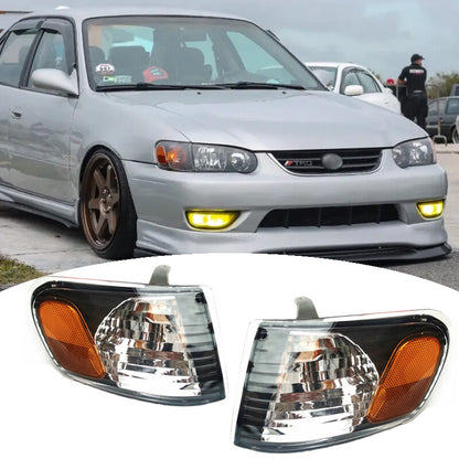 Fit 2001 2002 Toyota Corolla LE CE JDM Black Housing Corner Signal Lights Lamps