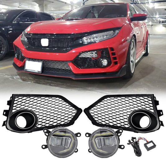 Solid Spare Fit 2017-2021 Honda Civic Type R Fog Light Lamp Covers+LED Fog Lights Lamps