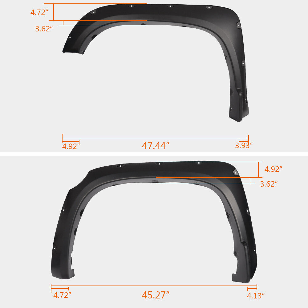 Solid Spare Fit For 2014-20 Toyota Tundra Pocket Rivet Wheel Fender Flares Smooth Black 4PCS