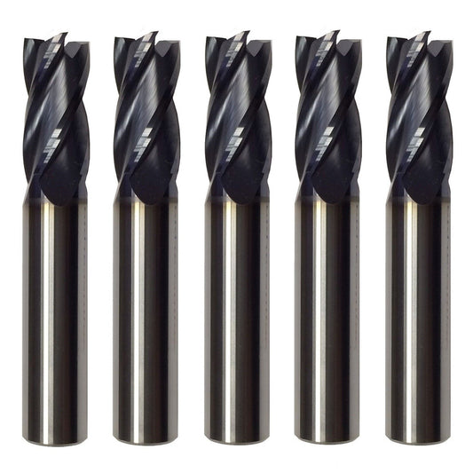 5 PCS 1/2" 4 FLUTE CARBIDE END MILL - REGULAR LENGTH - TiALN COATED New