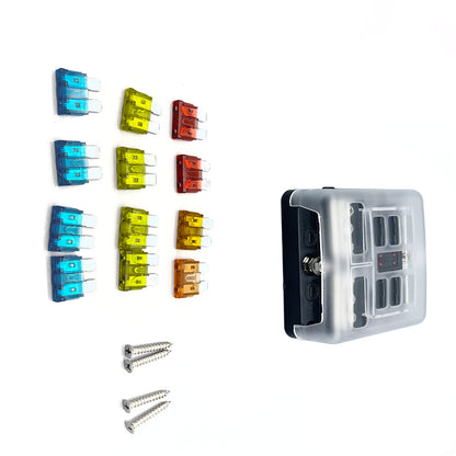 6Way Car Boot Power Distribution 12/24V Blade Fuse Holder Box Block Panel Board