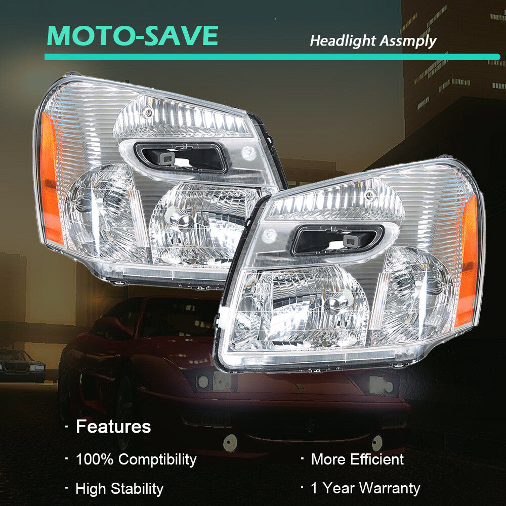 Solid Spare Fit For Chevy Equinox 2005-2009 Headlights Headlamps Replacement Clear Lens