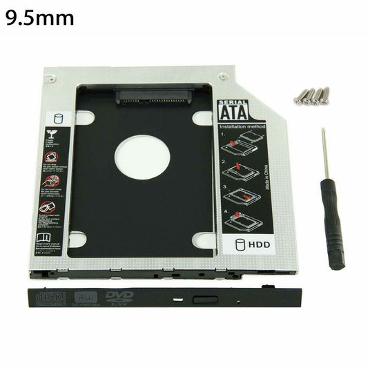 New For CD/DVD-ROM Optical Bay 9.5mm Universal SATA 2nd HDD SSD Hard Drive Caddy