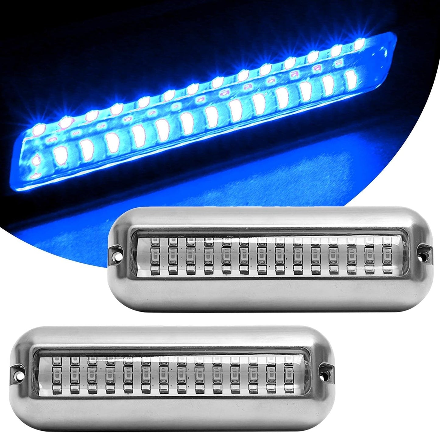 2x 42 LED Blue 316 Stainless Steel Underwater Boat Marine Transom Lights Pontoon