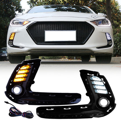 LED Sequential Turn Signal DRL Fog Lights w/Hole For 2016-2018 Hyundai Elantra