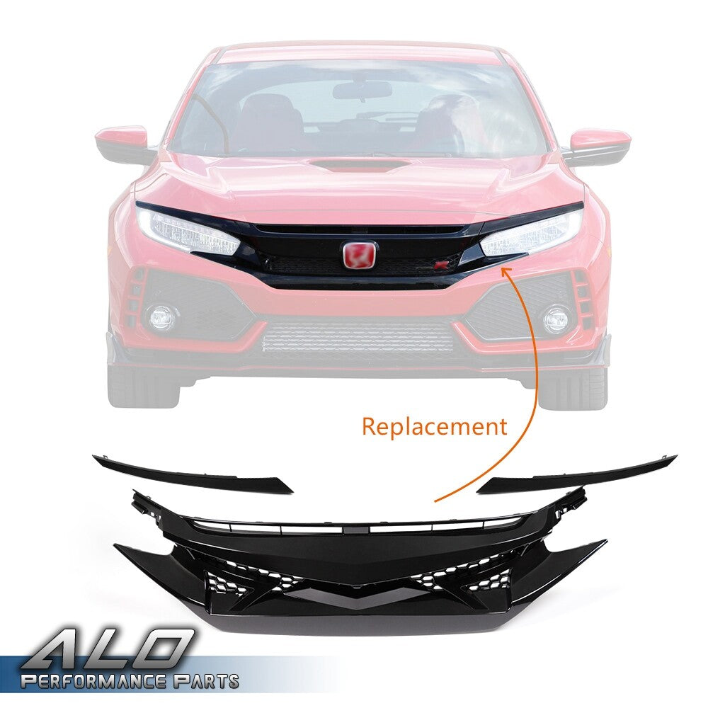 Solid Spare Fit For 2016-2021 Honda Civic Battle Style Sedan Front Bumper Grille Hood ABS