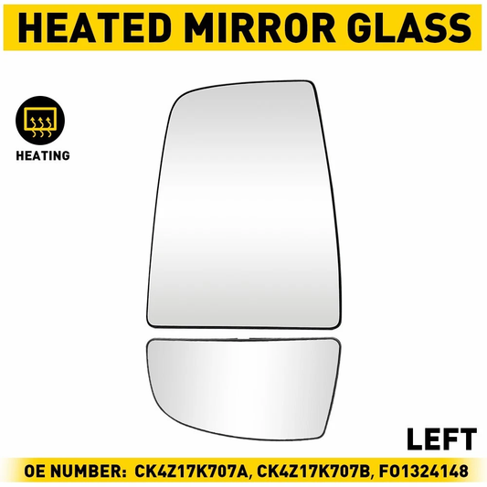 Mirror Glass Upper/Lower Driver Side Left LH For Ford Transit-150 2021 Base Crew
