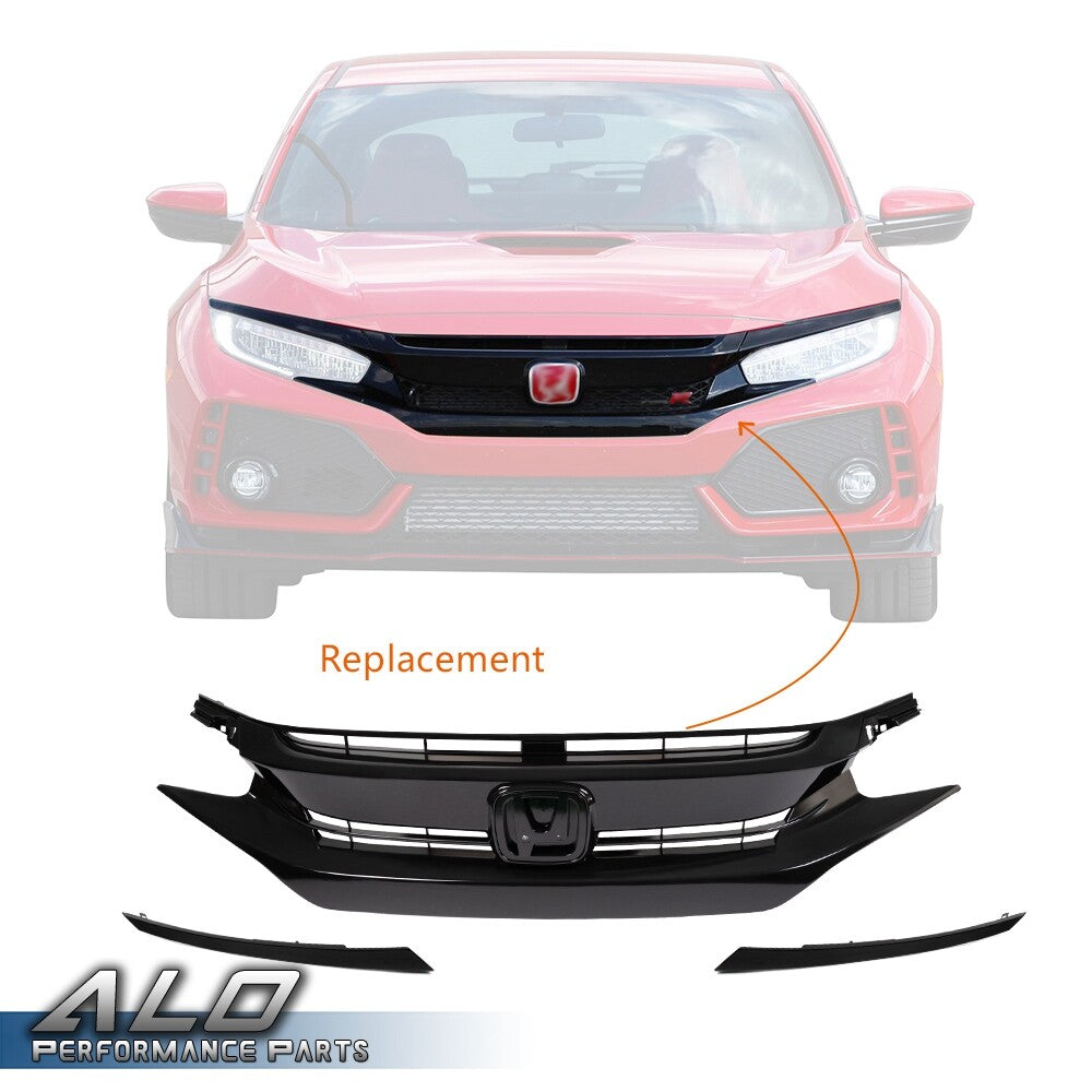 Solid Spare Fit For 2016-2018 Honda Civic Front Hood Grille Mesh Grille Factory Style New