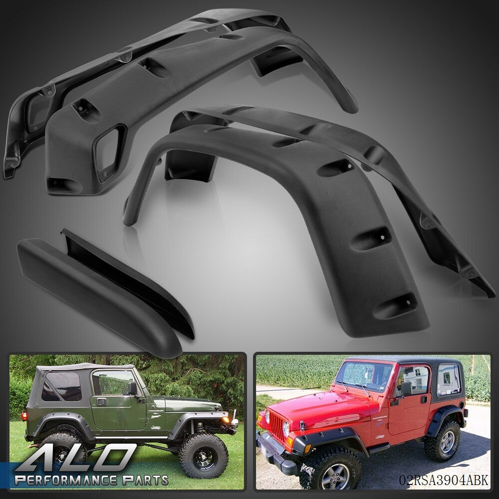 Solid Spare Wide Black Pocket Extended Fender Flares Kit Fit For 97-06 Jeep Wrangler TJ