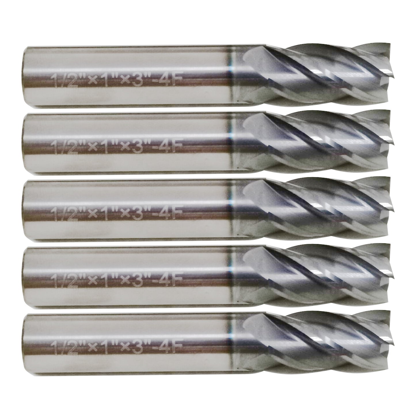5 PCS 1/2" 4 FLUTE CARBIDE END MILL - REGULAR LENGTH - TiALN COATED New