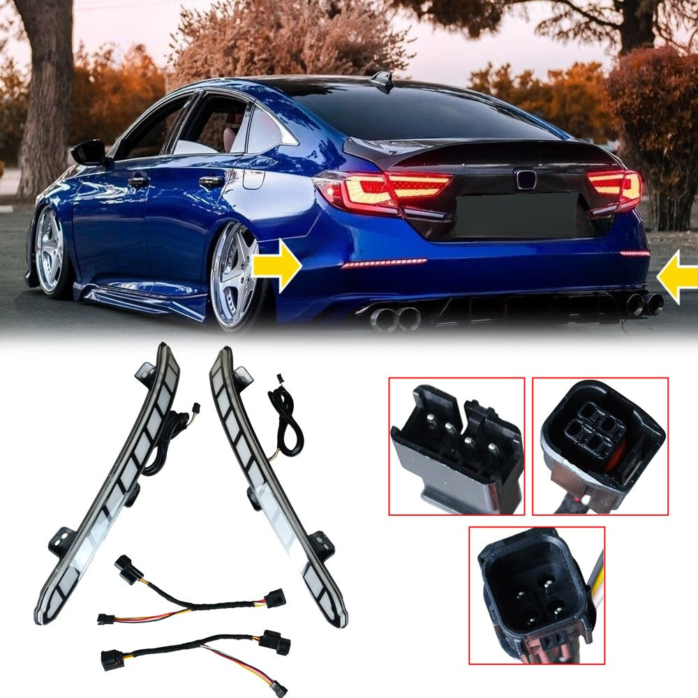 2PCS Rear Bumper LED Reflector For Honda Accord 2018-2022 Clear Lens w/ Dynamic
