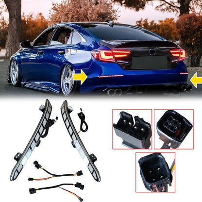 2PCS Rear Bumper LED Reflector For Honda Accord 2018-2022 Clear Lens w/ Dynamic