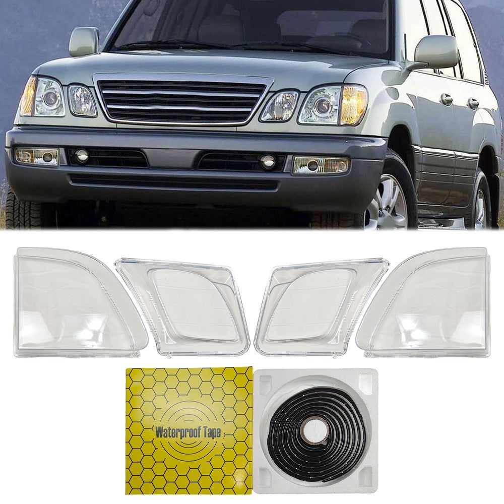 For Lexus LX470 1998-2007 Headlight Clear Lens Cover Housing+Seal Glue W/O Bulbs