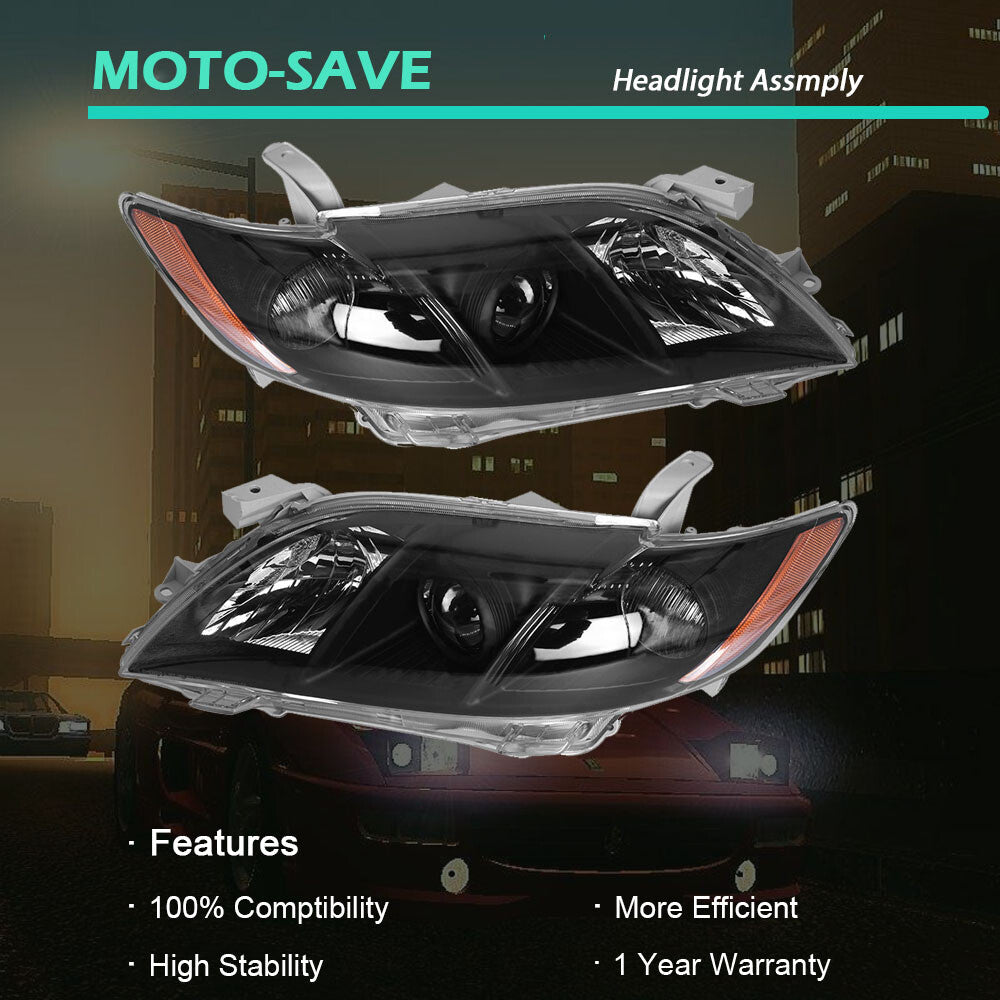 Solid Spare Fit For Toyota Camry 2007-2009 Black Clear Housing Projector Headlight Set L+R
