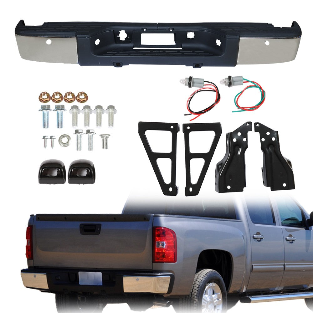 Solid Spare Rear Bumper Assembly For 07-13 Chevy Silverado GMC Sierra 1500 Chrome GM1103148