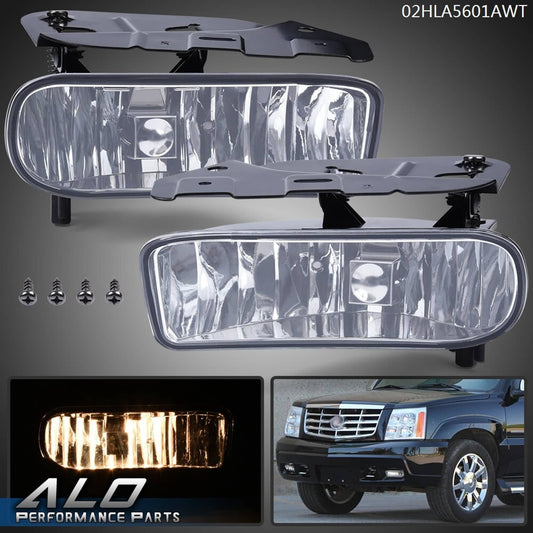 Solid Spare Fit For 02-06 Cadillac Escalade Left&Right Clear Lens Fog Light Lamps W/Bulbs