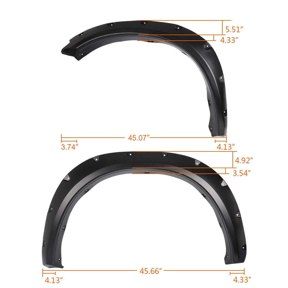 Solid Spare Pocket Rivet Style Fender Flares Smooth Black Set Fit For 09-22 Dodge Ram 1500