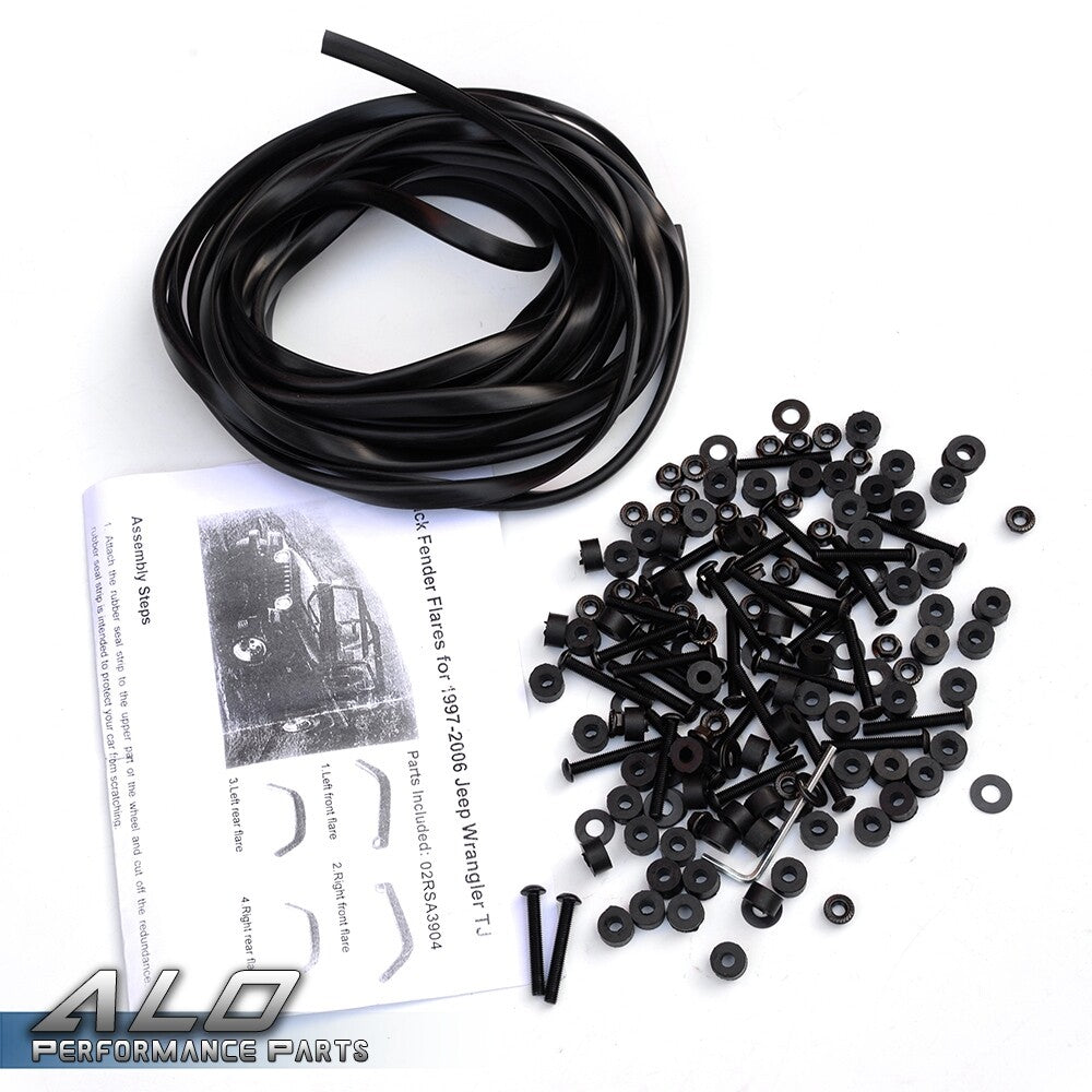 Solid Spare Wide Black Pocket Extended Fender Flares Kit Fit For 97-06 Jeep Wrangler TJ