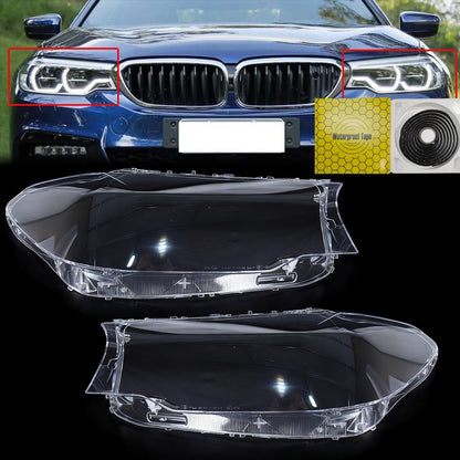 For BMW G30 G31 G38 5 Series 2016-2020 Pair Headlight Len Cover+Glue Clear Shell