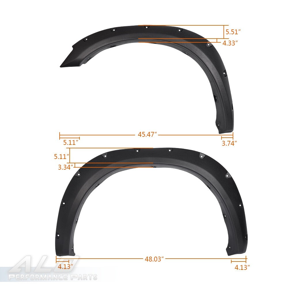 Solid Spare Fit For 10-17 Dodge Ram 2500/3500 Black Pocket Style Rivet Bolt On Fender Flares